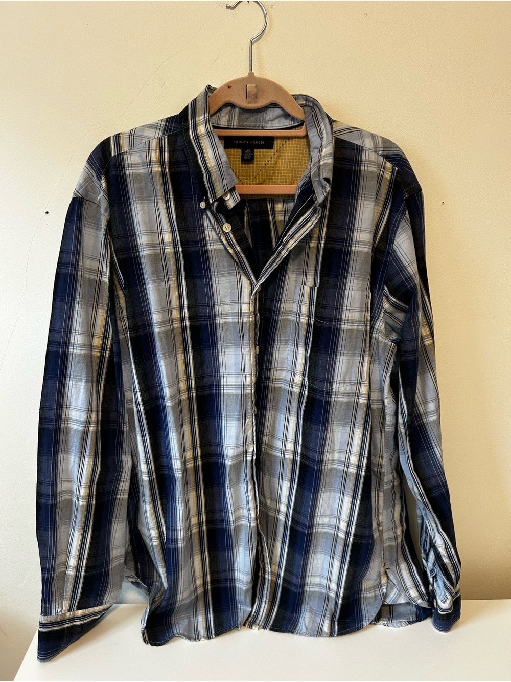 Tommy Hilfiger Navy and White Plaid Button-Down Shirt